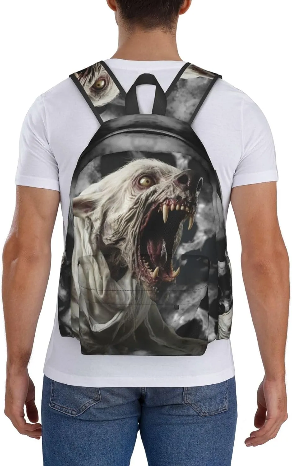 Horror White Animal Unisex Backpack Daypack With Adjustable Padded Straps Big Capacity Travel Laptop Backpacks