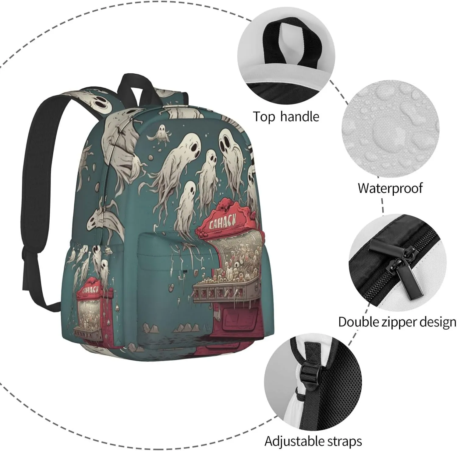 Horror White Unisex Backpack Daypack With Adjustable Padded Straps Big Capacity Travel Laptop Backpacks