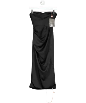 House of CB Black Santana Satin Drape Midi Dress UK XS