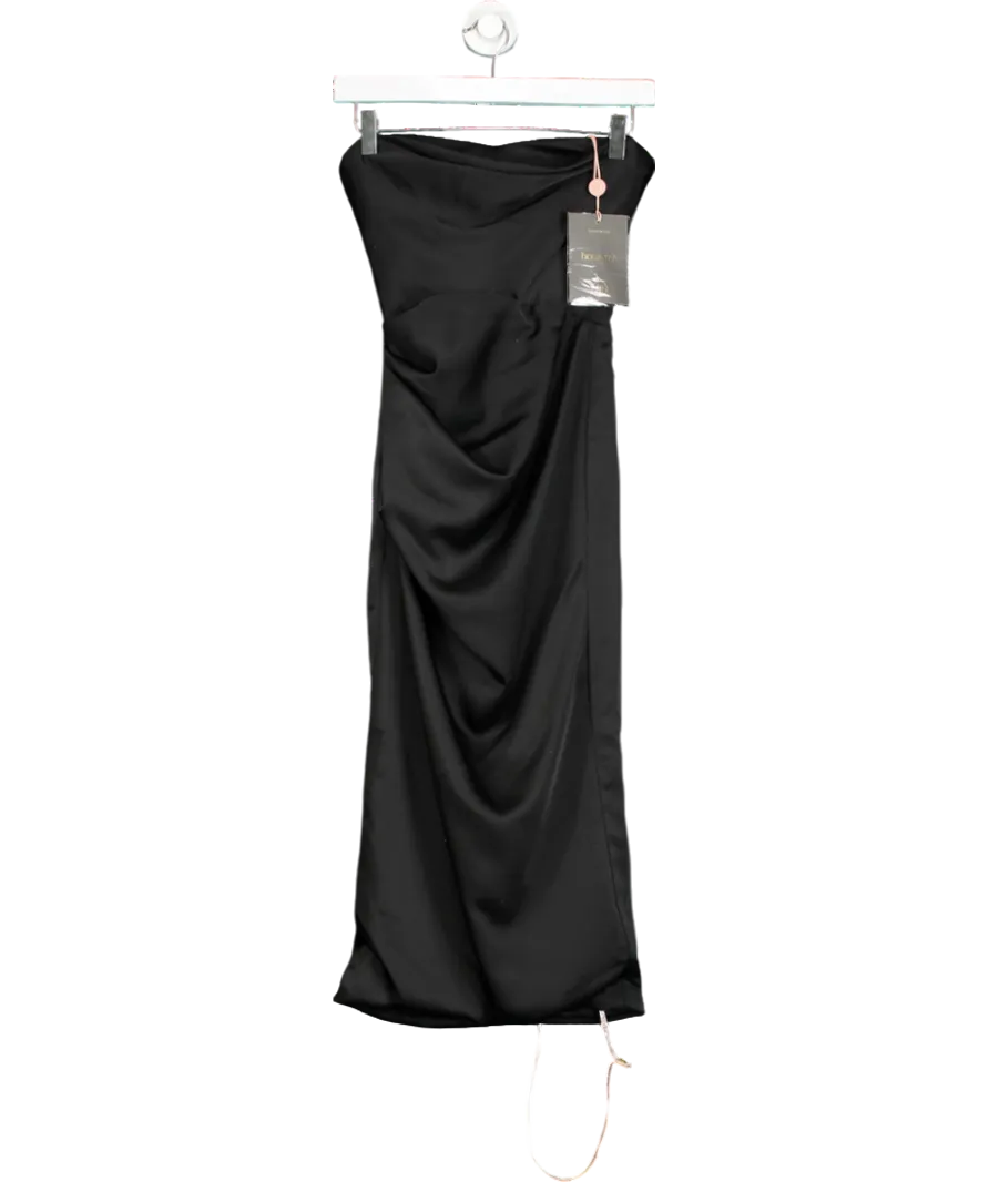 House of CB Black Santana Satin Drape Midi Dress UK XS