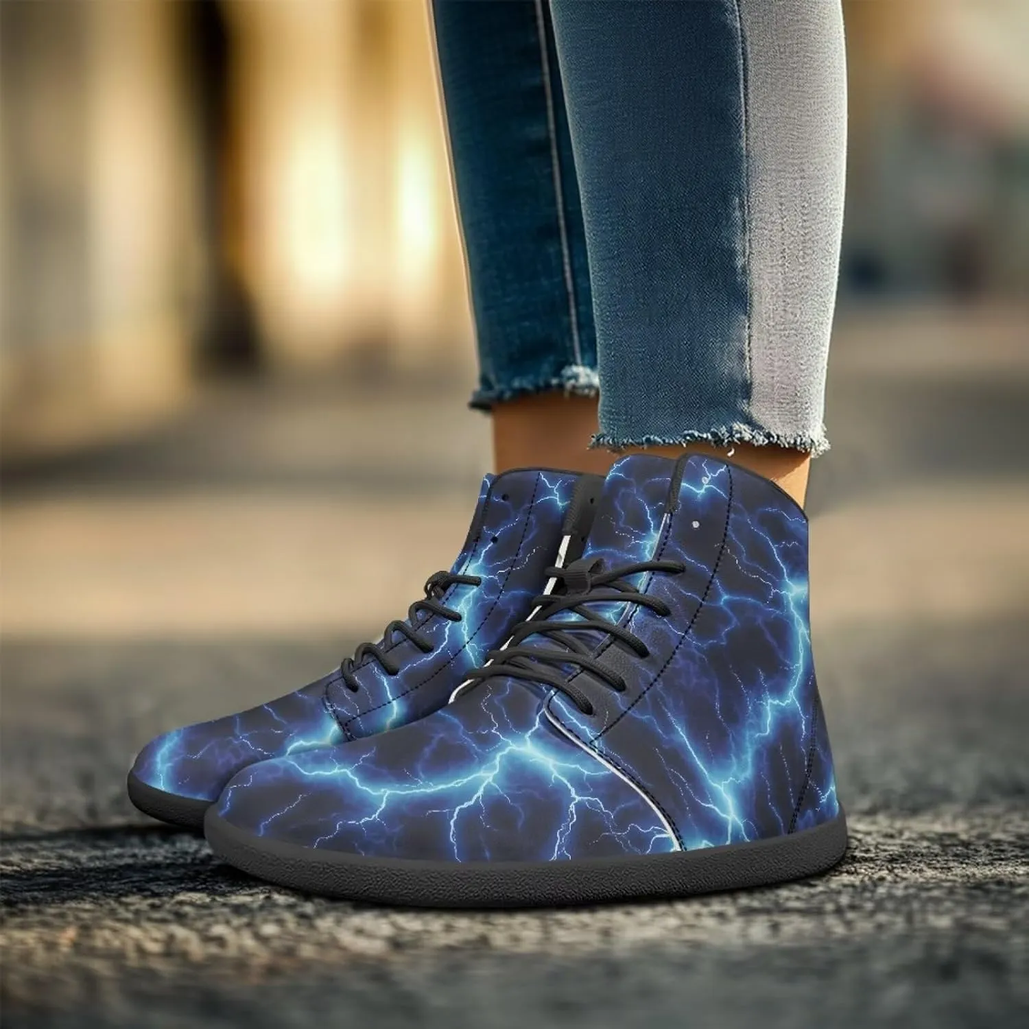 Howilath Marble Print High Top Sneakers for Men Wide Toe Barefoot Shoes Waterproof Running Cross Training Shoe