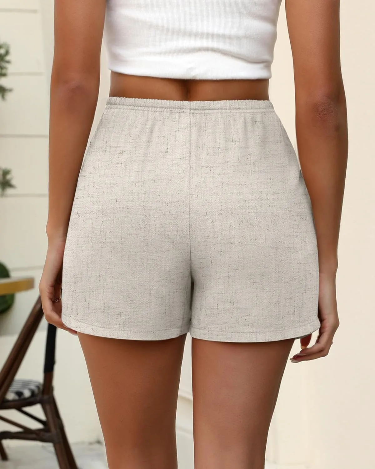Huukeay 2 Pack Women's Casual Linen Shorts Comfy Drawstring High Waisted 2025 Summer Lightweight Beach Shorts with Pockets