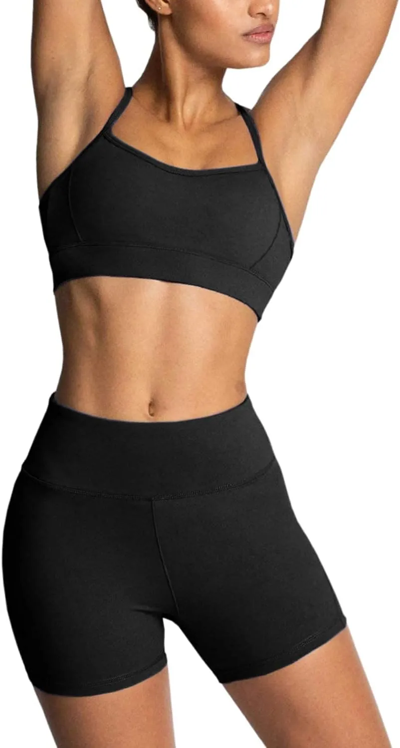 IMEKIS Women's Workout Sets 2 Piece Yoga Outfit High Waisted Biker Shorts Leggings Sports Bra Gym Fitness Clothes Tracksuit