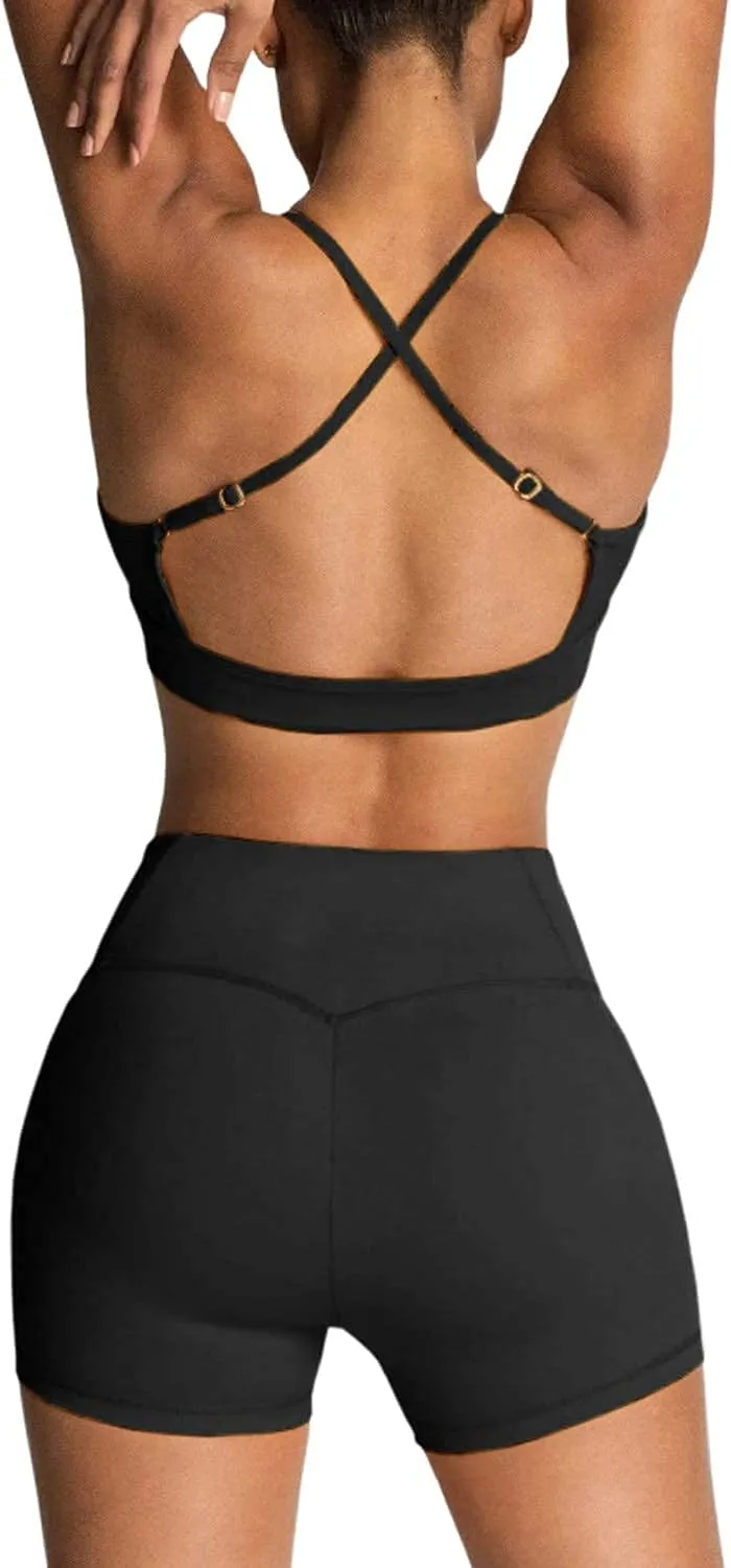 IMEKIS Women's Workout Sets 2 Piece Yoga Outfit High Waisted Biker Shorts Leggings Sports Bra Gym Fitness Clothes Tracksuit