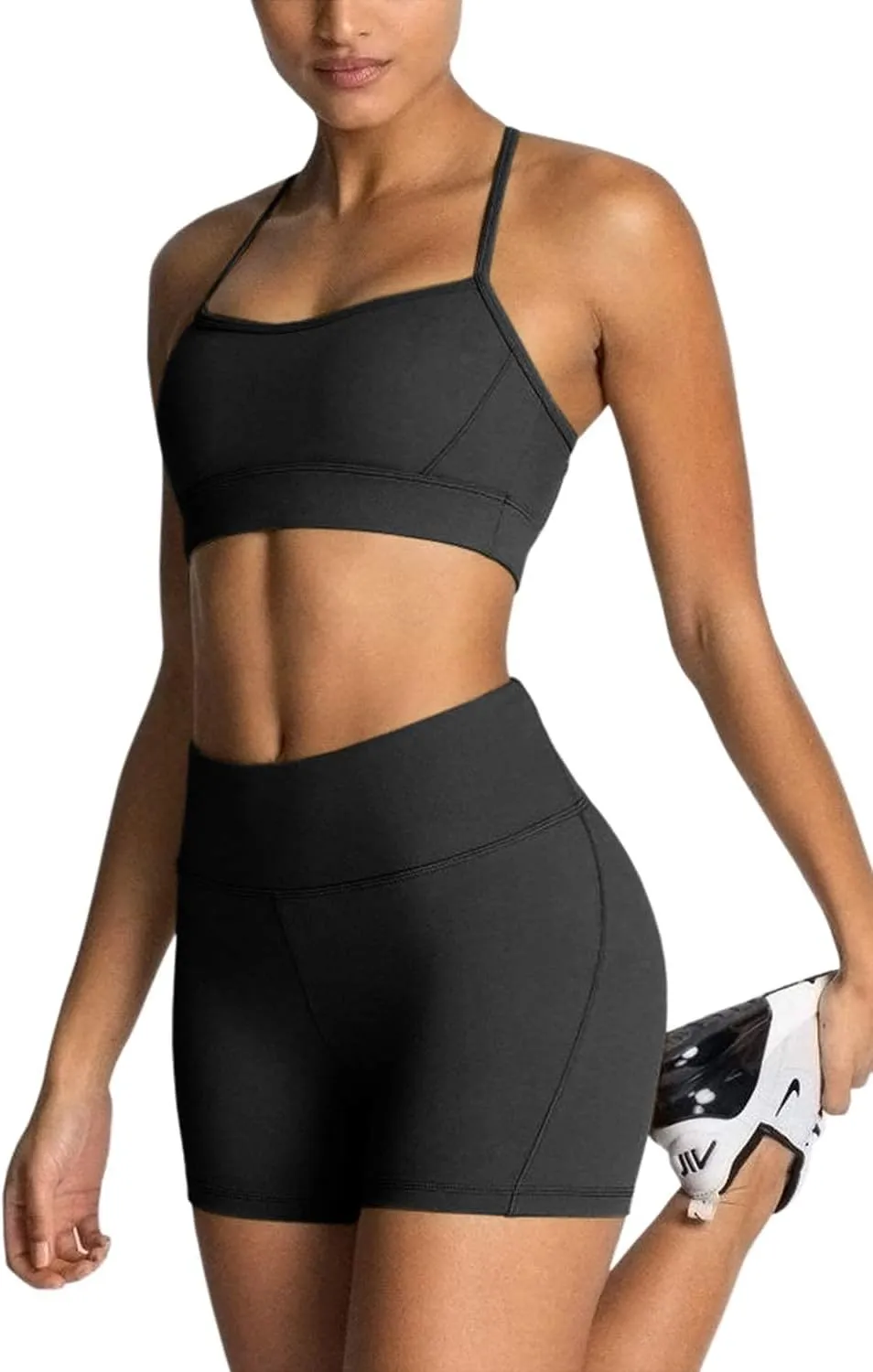IMEKIS Women's Workout Sets 2 Piece Yoga Outfit High Waisted Biker Shorts Leggings Sports Bra Gym Fitness Clothes Tracksuit