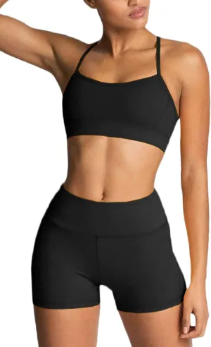 IMEKIS Women's Workout Sets 2 Piece Yoga Outfit High Waisted Biker Shorts Leggings Sports Bra Gym Fitness Clothes Tracksuit