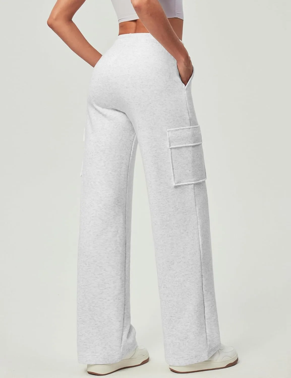 IUGA Fleece Cargo Sweatpants for Women Wide Leg Cargo Pants High Waisted Sweats Pants with Pockets Baggy Joggers Pants