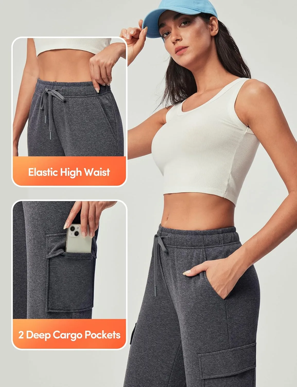 IUGA Fleece Cargo Sweatpants for Women Wide Leg Cargo Pants High Waisted Sweats Pants with Pockets Baggy Joggers Pants