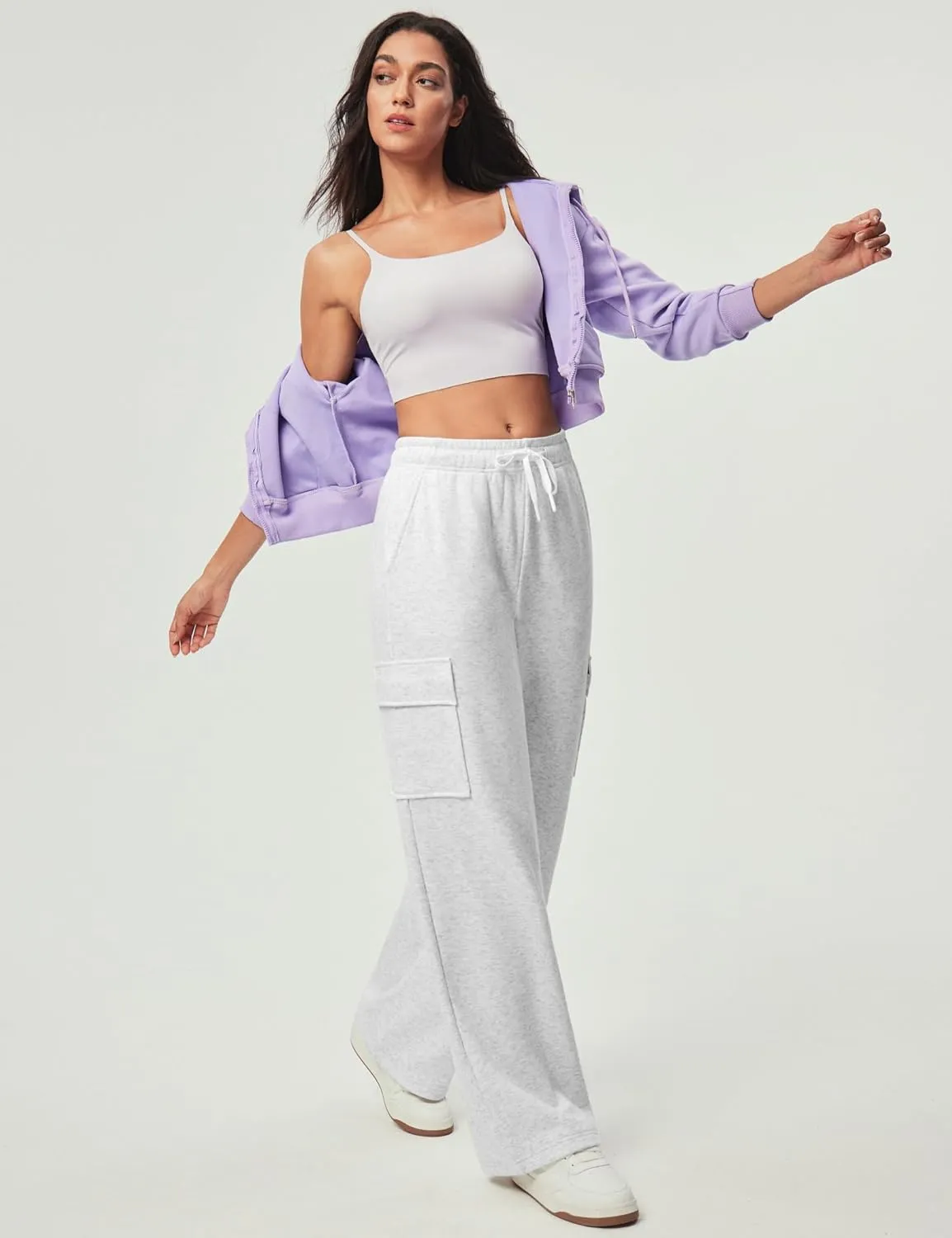 IUGA Fleece Cargo Sweatpants for Women Wide Leg Cargo Pants High Waisted Sweats Pants with Pockets Baggy Joggers Pants