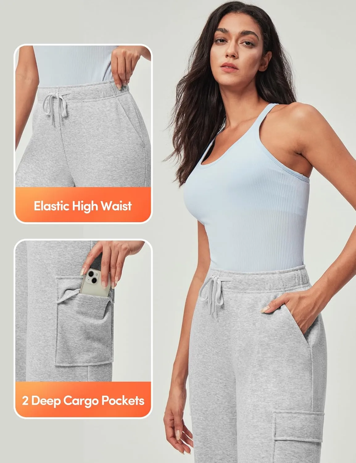 IUGA Fleece Cargo Sweatpants for Women Wide Leg Cargo Pants High Waisted Sweats Pants with Pockets Baggy Joggers Pants