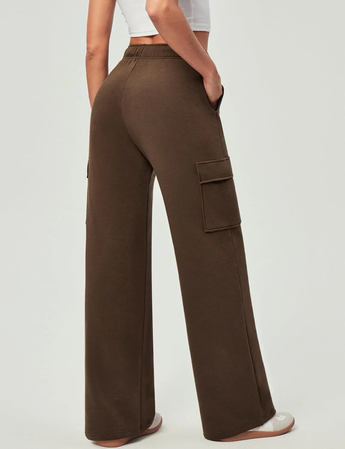 IUGA Fleece Cargo Sweatpants for Women Wide Leg Cargo Pants High Waisted Sweats Pants with Pockets Baggy Joggers Pants
