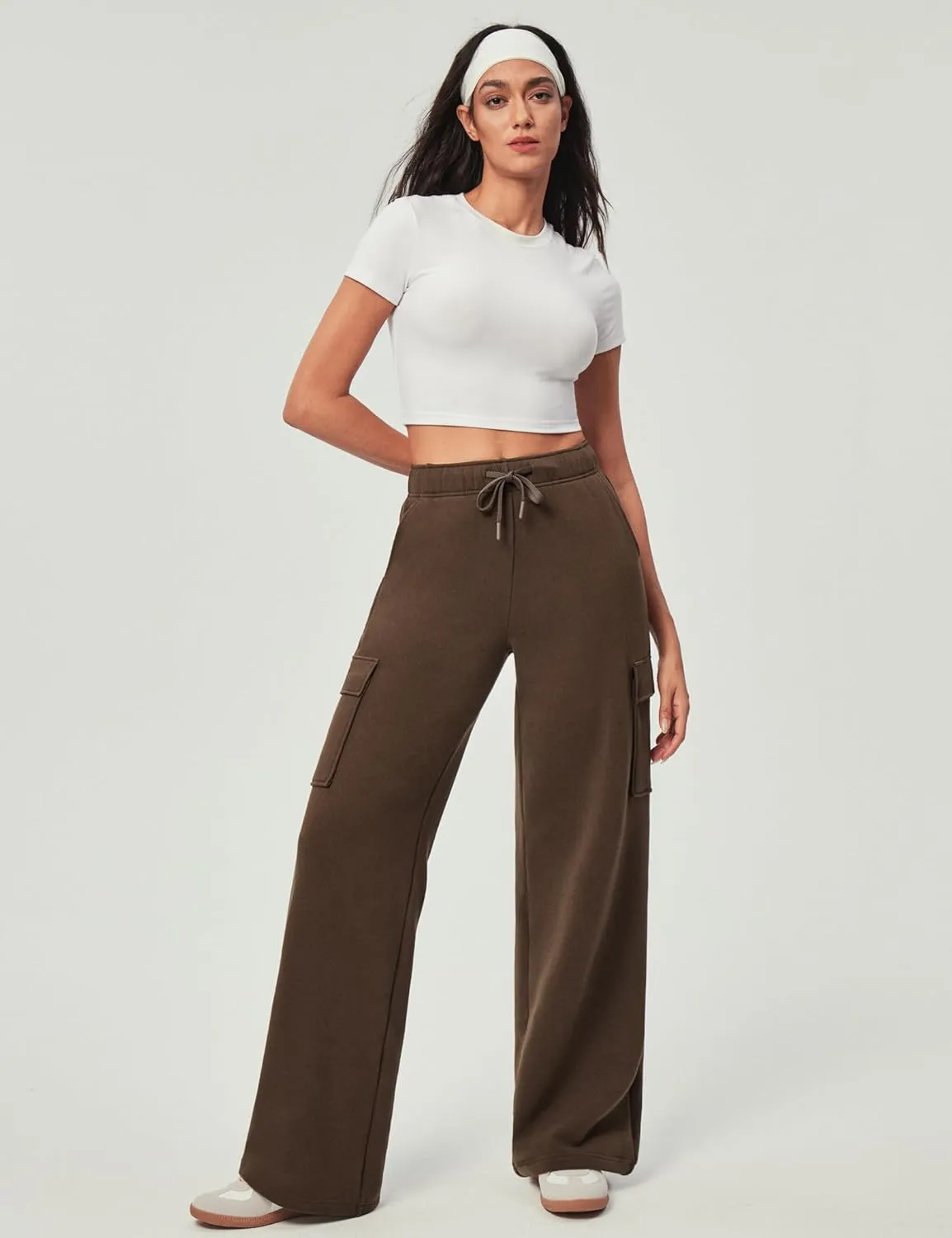 IUGA Fleece Cargo Sweatpants for Women Wide Leg Cargo Pants High Waisted Sweats Pants with Pockets Baggy Joggers Pants