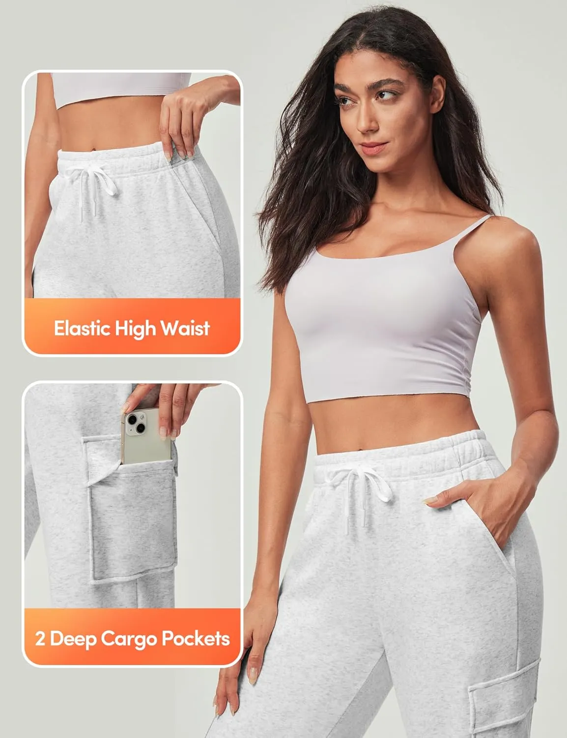 IUGA Fleece Cargo Sweatpants for Women Wide Leg Cargo Pants High Waisted Sweats Pants with Pockets Baggy Joggers Pants