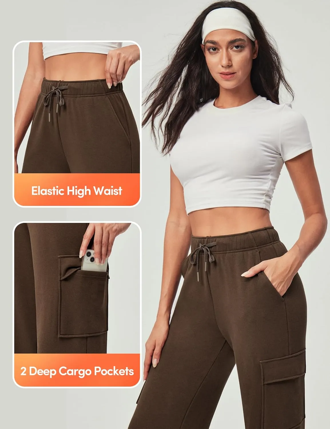 IUGA Fleece Cargo Sweatpants for Women Wide Leg Cargo Pants High Waisted Sweats Pants with Pockets Baggy Joggers Pants