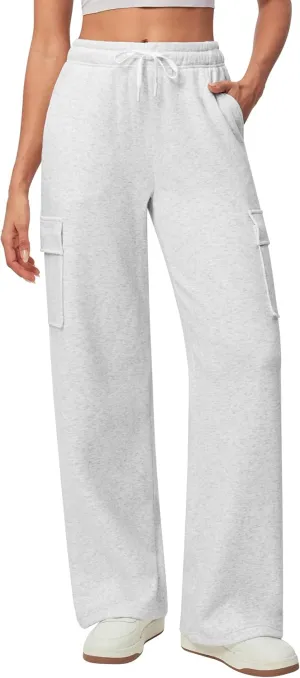 IUGA Fleece Cargo Sweatpants for Women Wide Leg Cargo Pants High Waisted Sweats Pants with Pockets Baggy Joggers Pants
