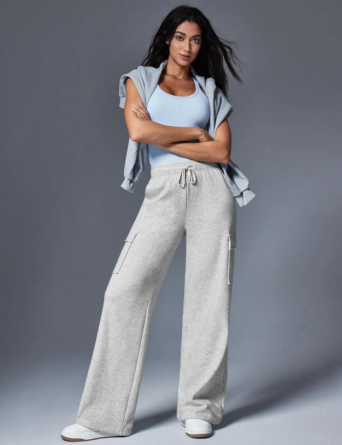 IUGA Fleece Cargo Sweatpants for Women Wide Leg Cargo Pants High Waisted Sweats Pants with Pockets Baggy Joggers Pants