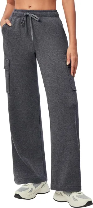 IUGA Fleece Cargo Sweatpants for Women Wide Leg Cargo Pants High Waisted Sweats Pants with Pockets Baggy Joggers Pants