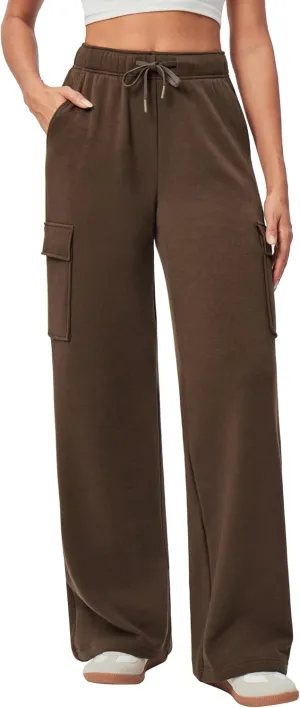 IUGA Fleece Cargo Sweatpants for Women Wide Leg Cargo Pants High Waisted Sweats Pants with Pockets Baggy Joggers Pants