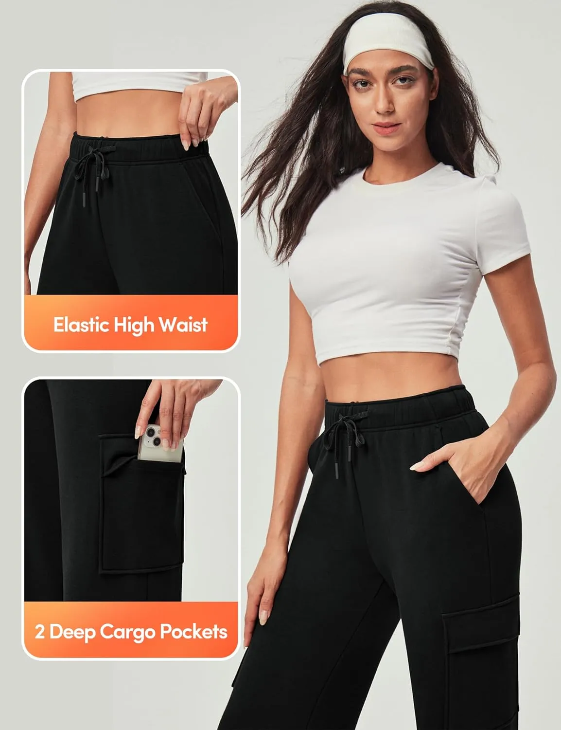 IUGA Fleece Cargo Sweatpants for Women Wide Leg Cargo Pants High Waisted Sweats Pants with Pockets Baggy Joggers Pants