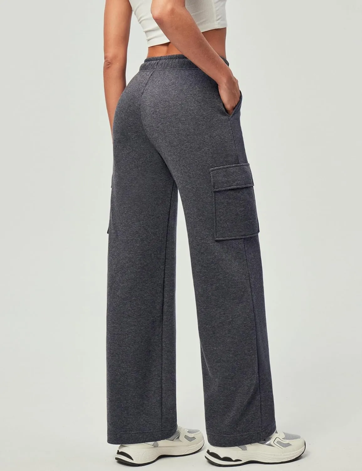 IUGA Fleece Cargo Sweatpants for Women Wide Leg Cargo Pants High Waisted Sweats Pants with Pockets Baggy Joggers Pants
