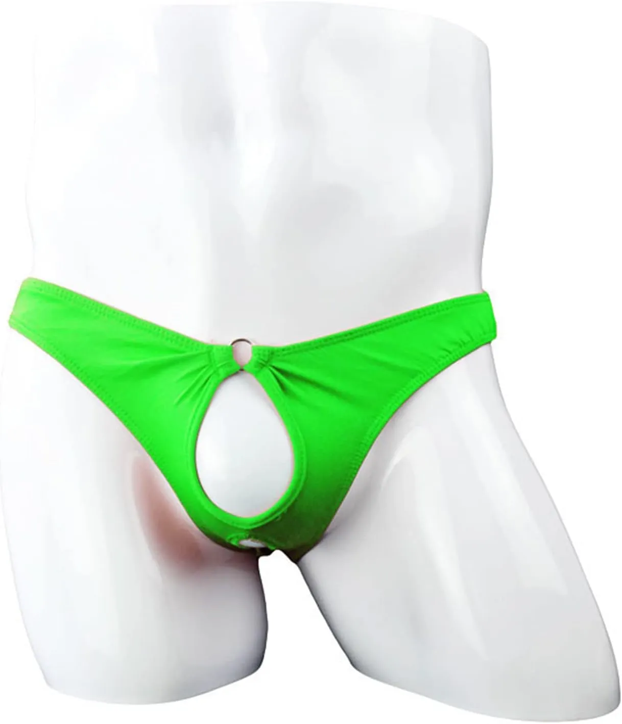 JEsilunmaMY Mens Open Front Briefs Low Waist Hollow Bikini Underwear Lingerie See Through Underpants with Metail O Ring