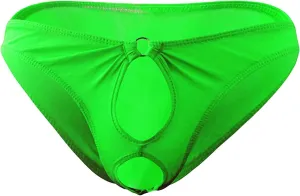 JEsilunmaMY Mens Open Front Briefs Low Waist Hollow Bikini Underwear Lingerie See Through Underpants with Metail O Ring