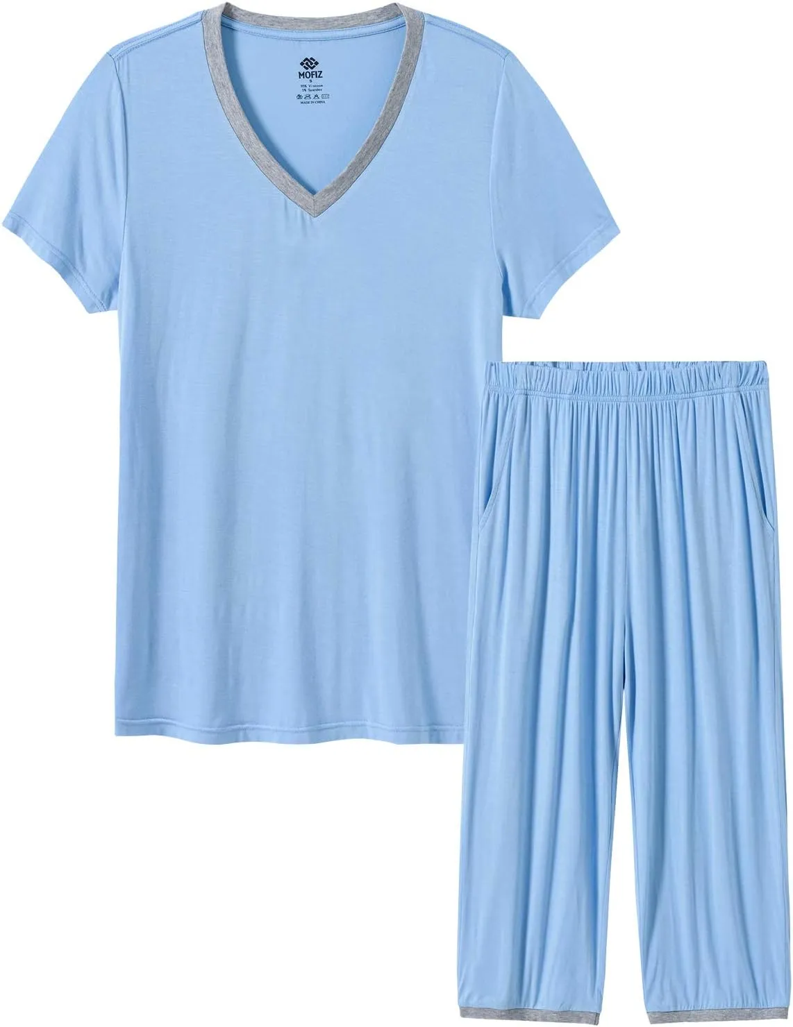 JINSHI Women's Pajamas Set Short Sleeve Top and Capri Pants Lightweight Sleepwear Comfy Pjs Lounge Set with Pockets