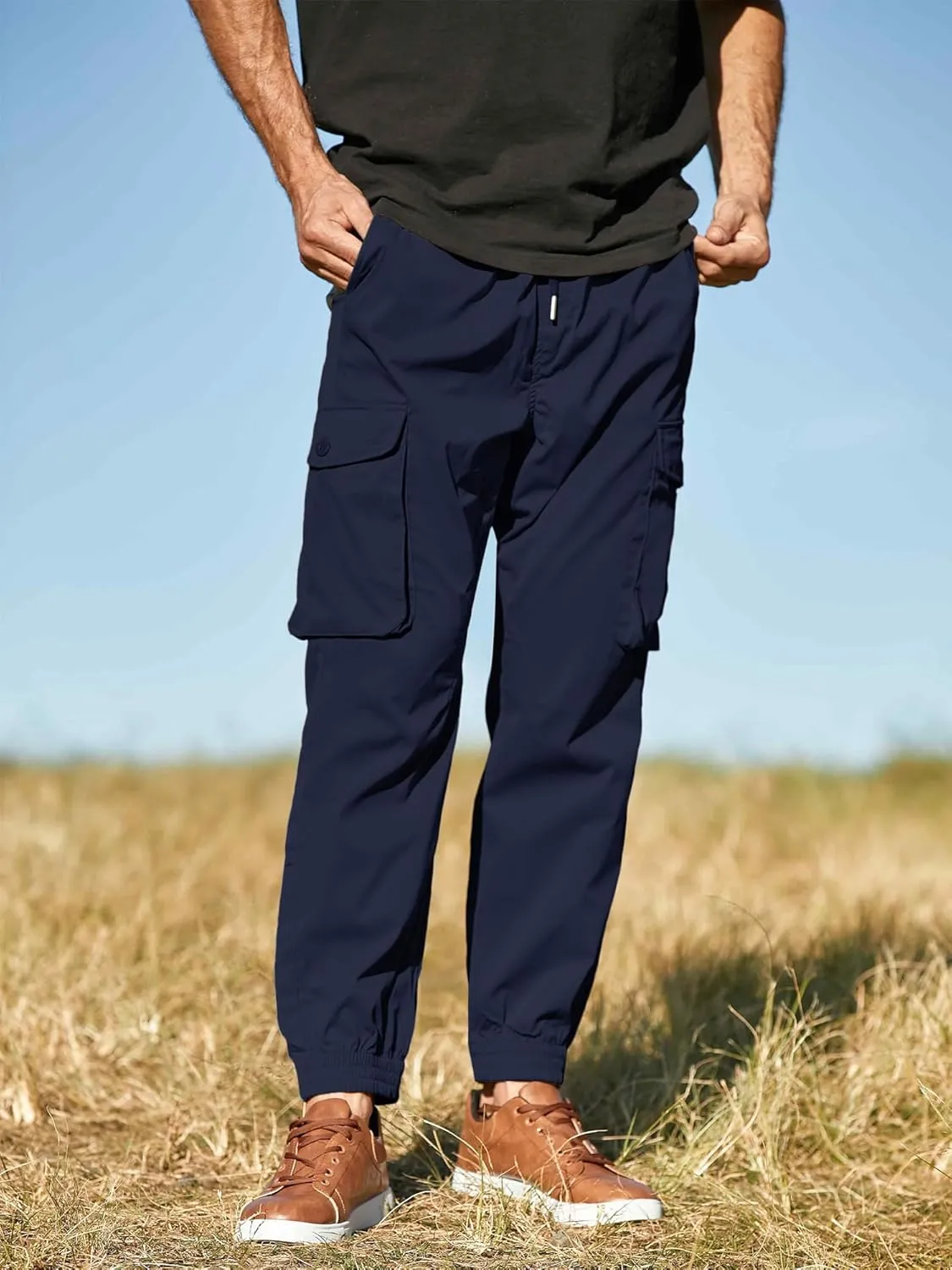 JMIERR Men's Casual Cargo Joggers Pants Stretch Elastic Waist Drawstring Tapered Sweatpants with Pockets