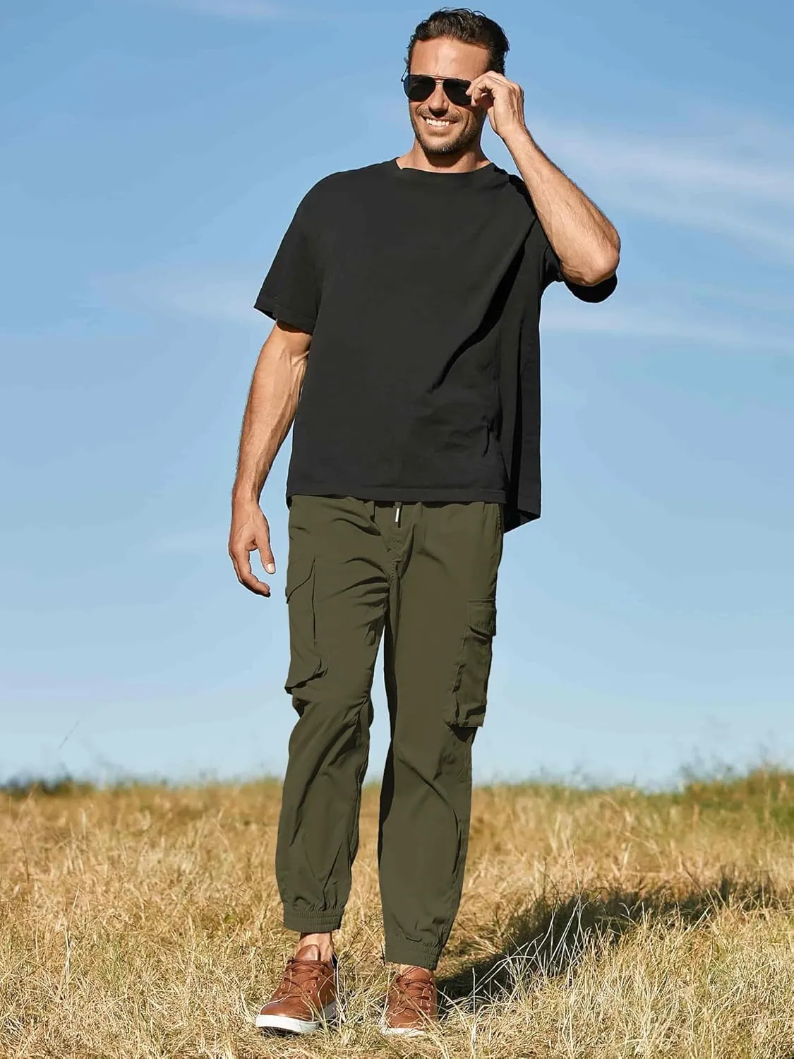 JMIERR Men's Casual Cargo Joggers Pants Stretch Elastic Waist Drawstring Tapered Sweatpants with Pockets
