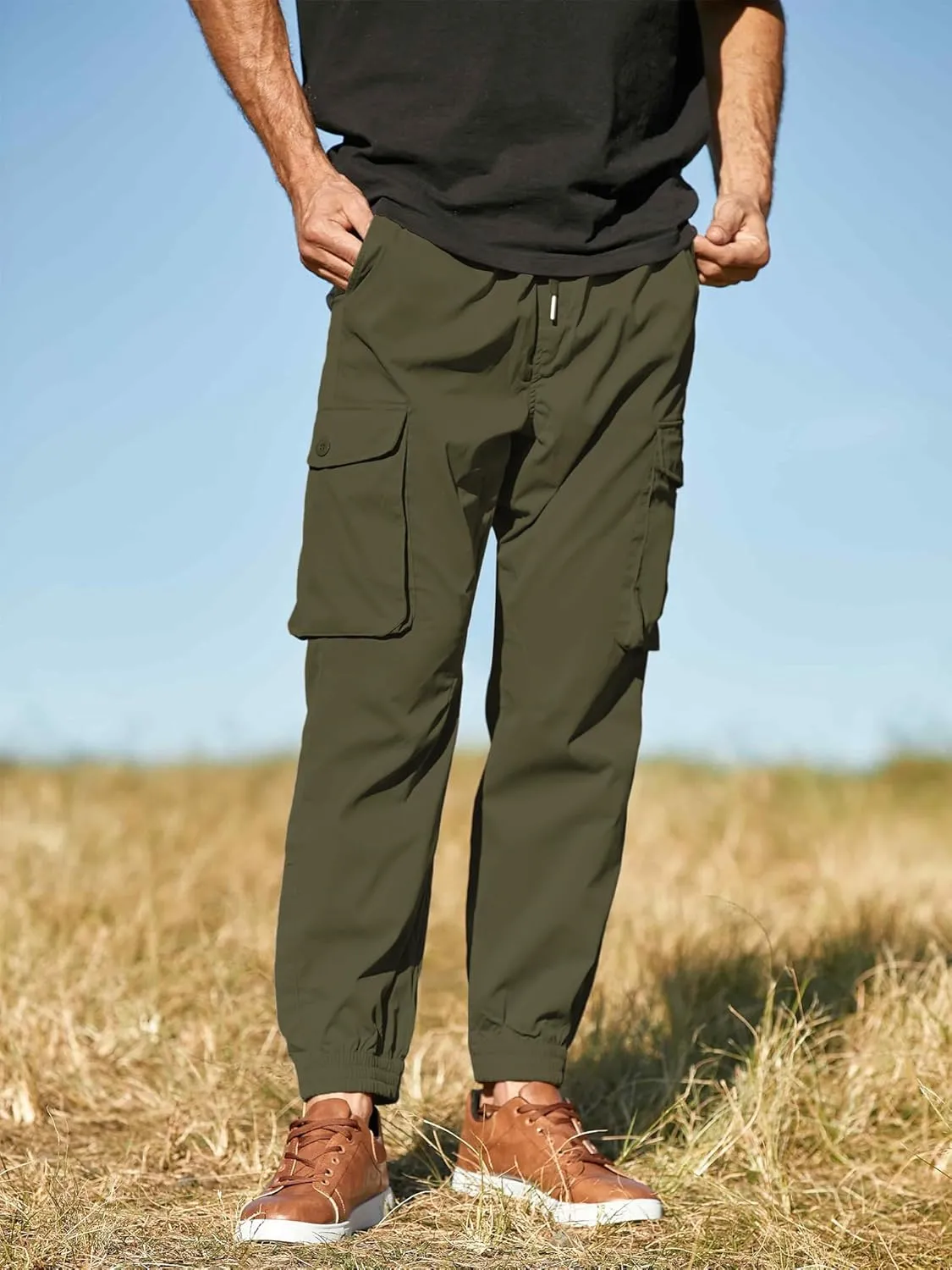JMIERR Men's Casual Cargo Joggers Pants Stretch Elastic Waist Drawstring Tapered Sweatpants with Pockets