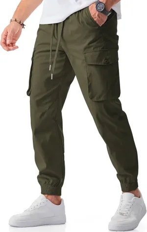 JMIERR Men's Casual Cargo Joggers Pants Stretch Elastic Waist Drawstring Tapered Sweatpants with Pockets