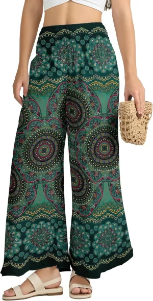 Joob Joob Flowy Women's Palazzo Pants - Wide Leg Summer Boho Harem Pants with Pockets