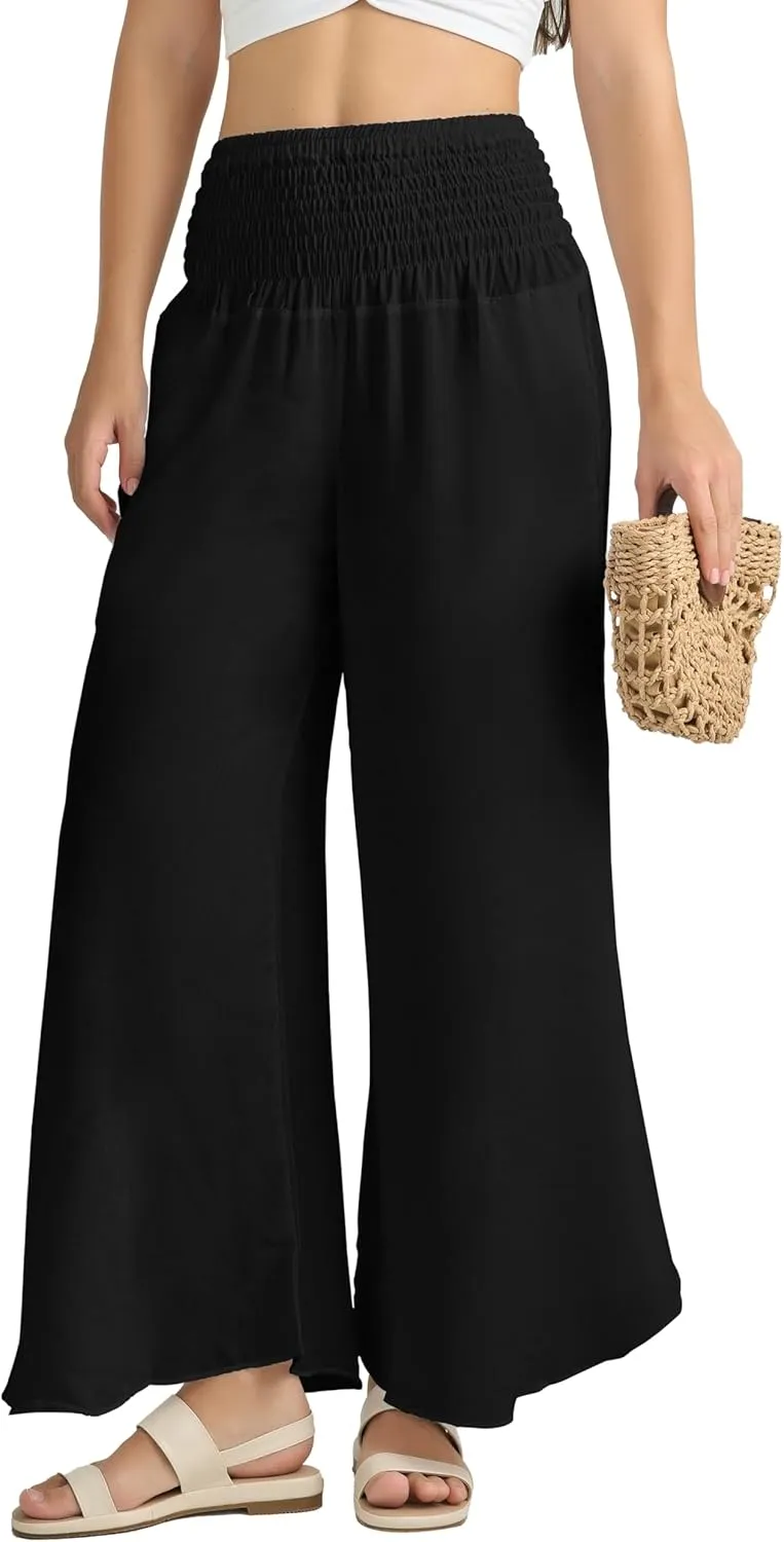 Joob Joob Flowy Women's Palazzo Pants - Wide Leg Summer Boho Harem Pants with Pockets