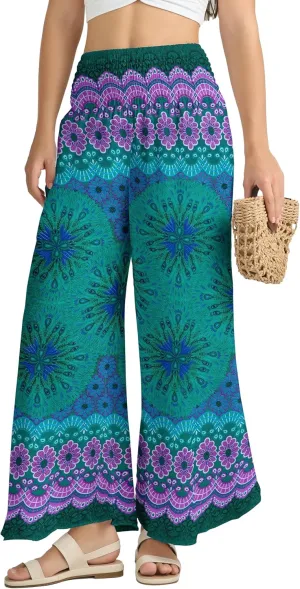 Joob Joob Flowy Women's Palazzo Pants - Wide Leg Summer Boho Harem Pants with Pockets
