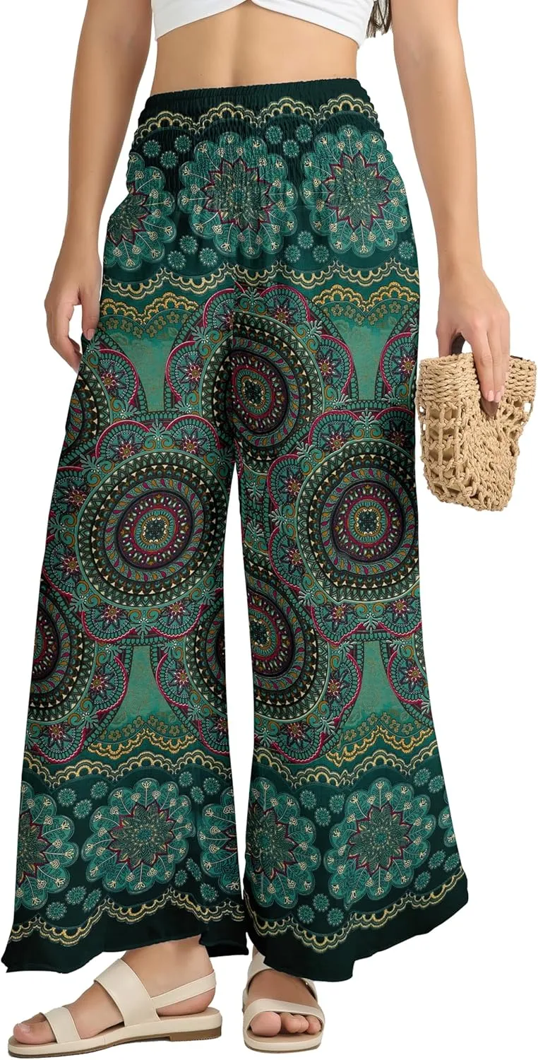 Joob Joob Flowy Women's Palazzo Pants - Wide Leg Summer Boho Harem Pants with Pockets