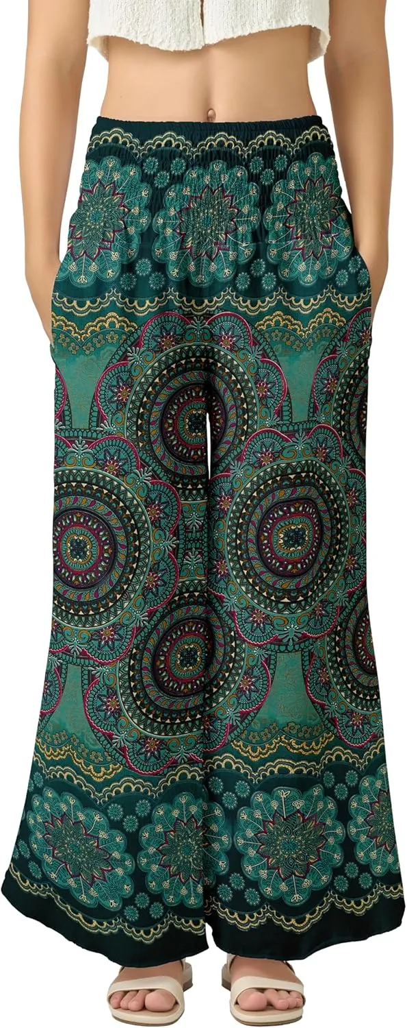 Joob Joob Flowy Women's Palazzo Pants - Wide Leg Summer Boho Harem Pants with Pockets