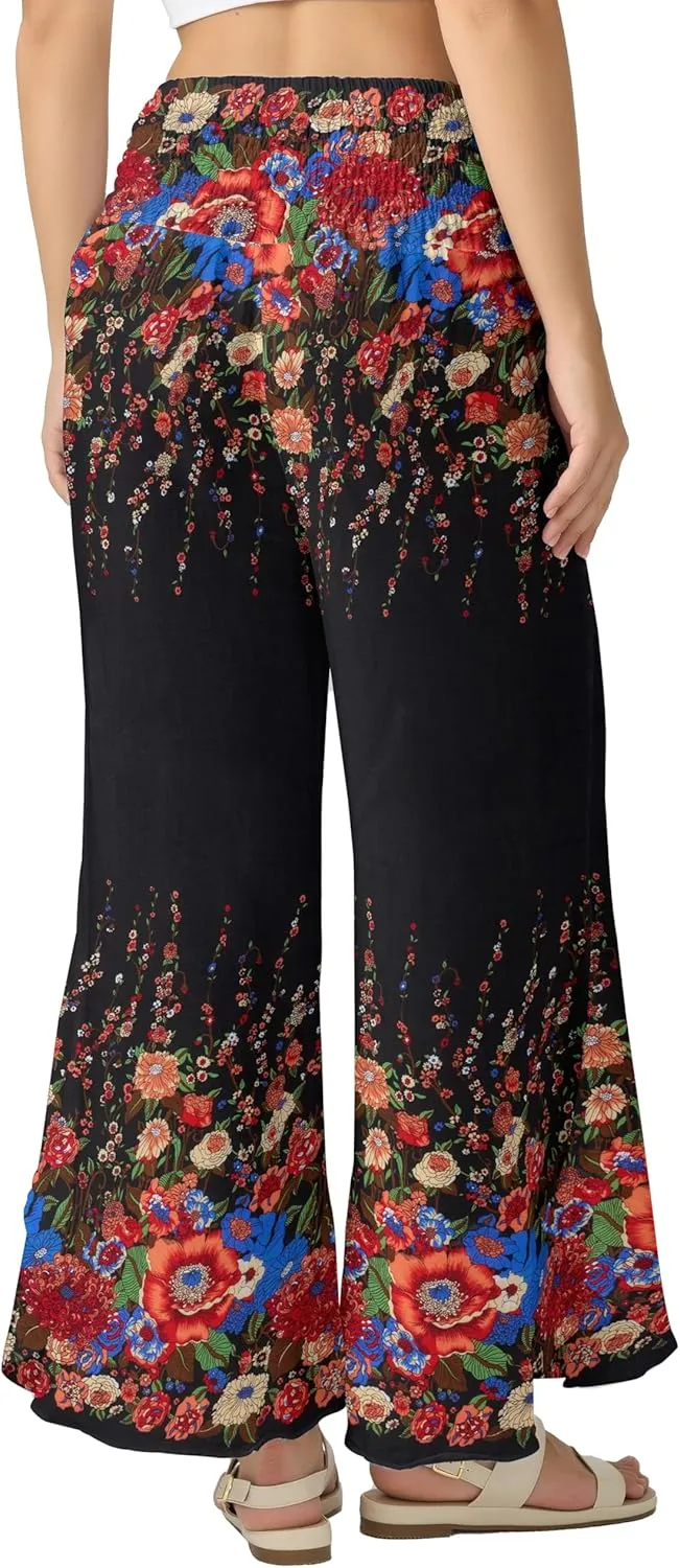 Joob Joob Flowy Women's Palazzo Pants - Wide Leg Summer Boho Harem Pants with Pockets