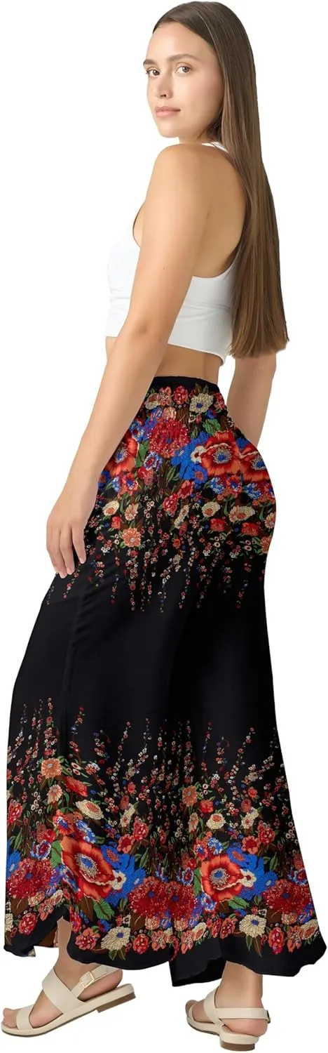 Joob Joob Flowy Women's Palazzo Pants - Wide Leg Summer Boho Harem Pants with Pockets