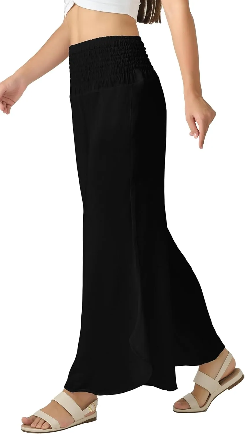 Joob Joob Flowy Women's Palazzo Pants - Wide Leg Summer Boho Harem Pants with Pockets