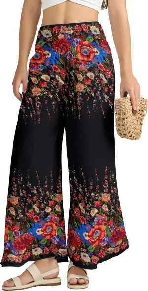 Joob Joob Flowy Women's Palazzo Pants - Wide Leg Summer Boho Harem Pants with Pockets