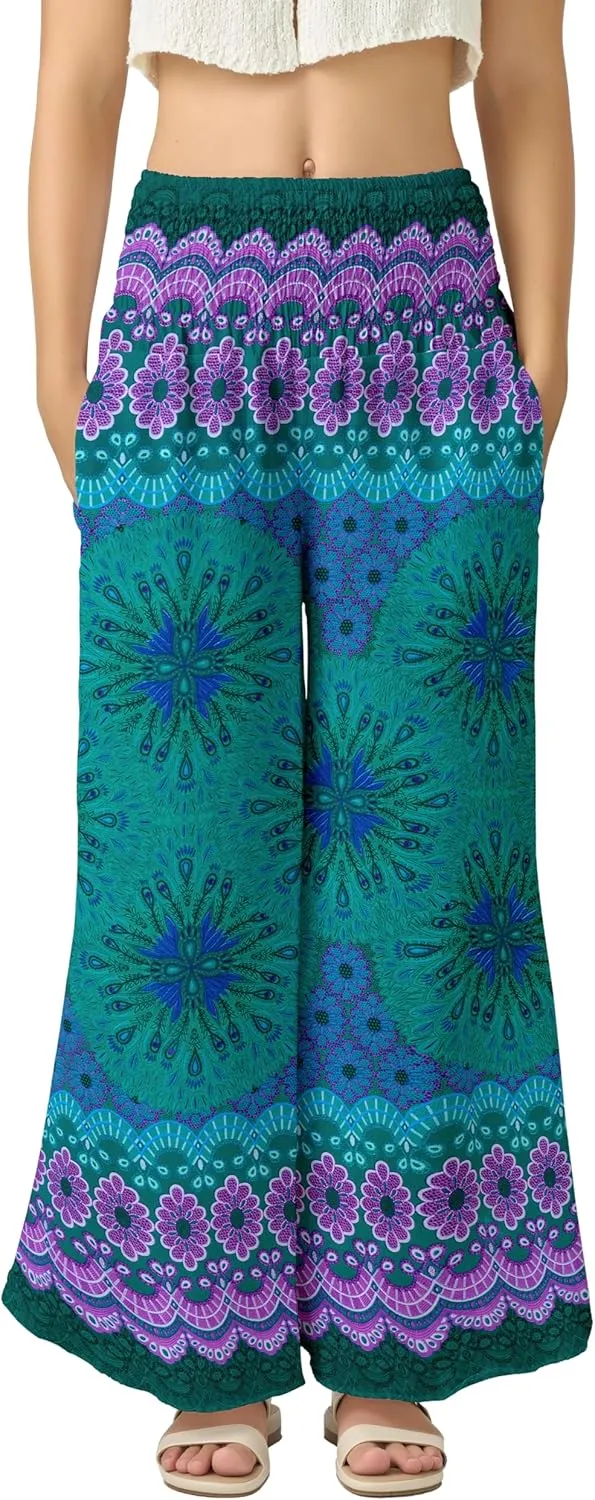 Joob Joob Flowy Women's Palazzo Pants - Wide Leg Summer Boho Harem Pants with Pockets