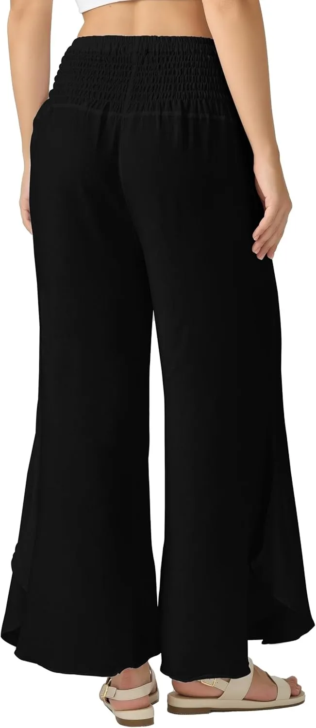Joob Joob Flowy Women's Palazzo Pants - Wide Leg Summer Boho Harem Pants with Pockets