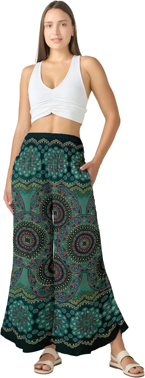 Joob Joob Flowy Women's Palazzo Pants - Wide Leg Summer Boho Harem Pants with Pockets