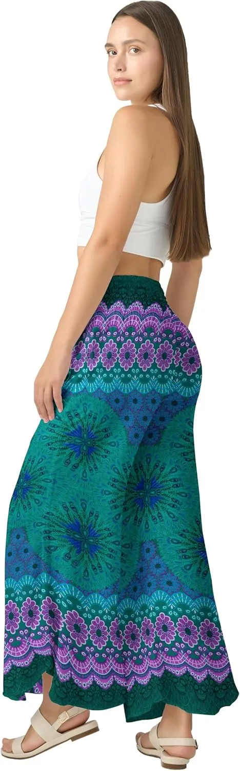 Joob Joob Flowy Women's Palazzo Pants - Wide Leg Summer Boho Harem Pants with Pockets