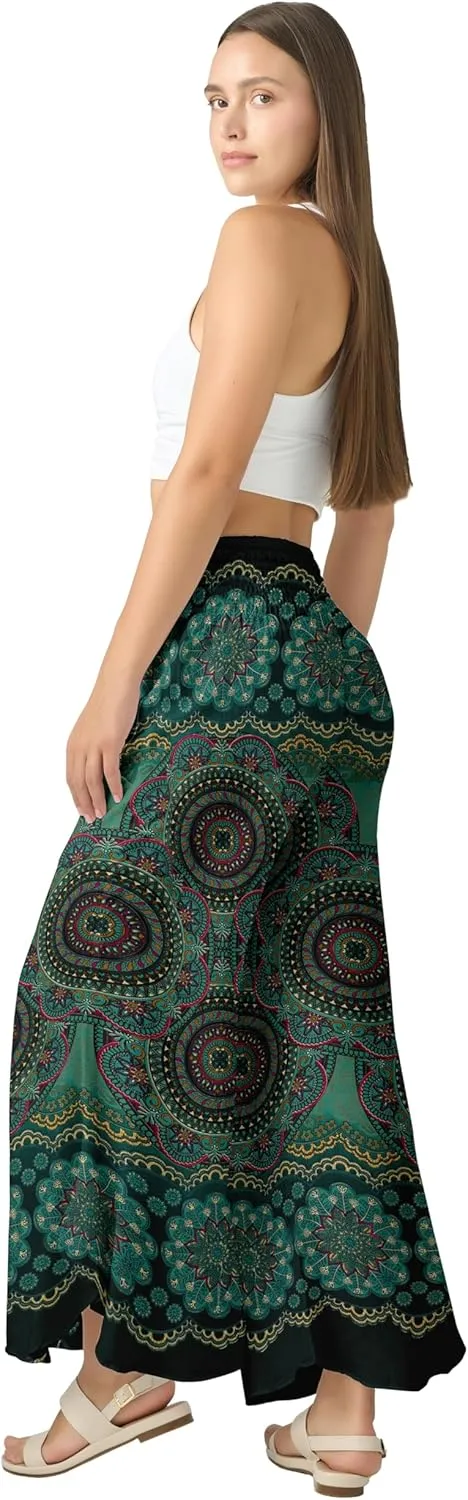 Joob Joob Flowy Women's Palazzo Pants - Wide Leg Summer Boho Harem Pants with Pockets