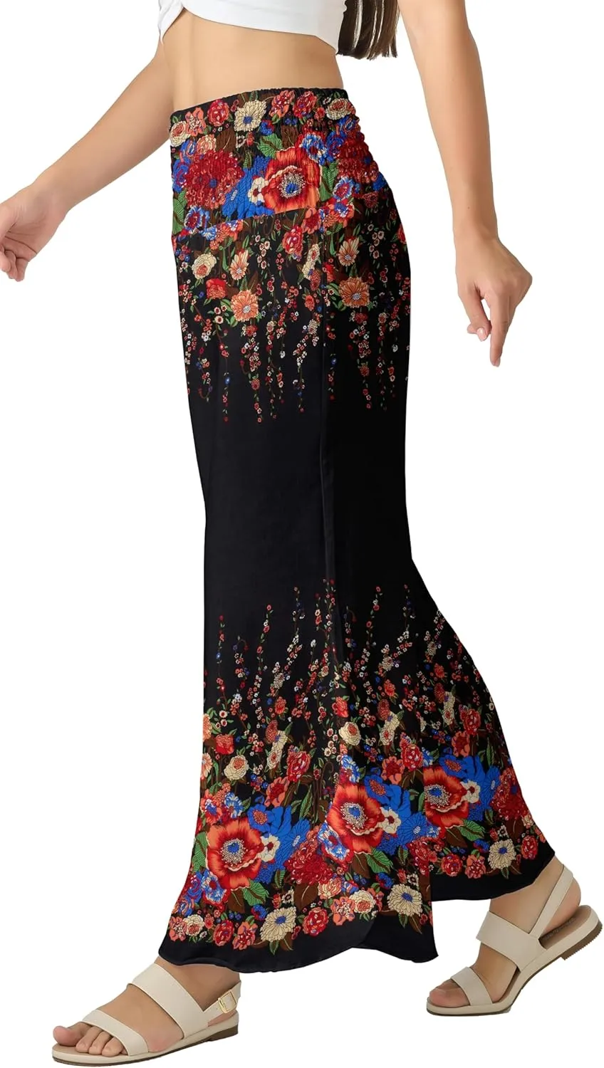 Joob Joob Flowy Women's Palazzo Pants - Wide Leg Summer Boho Harem Pants with Pockets