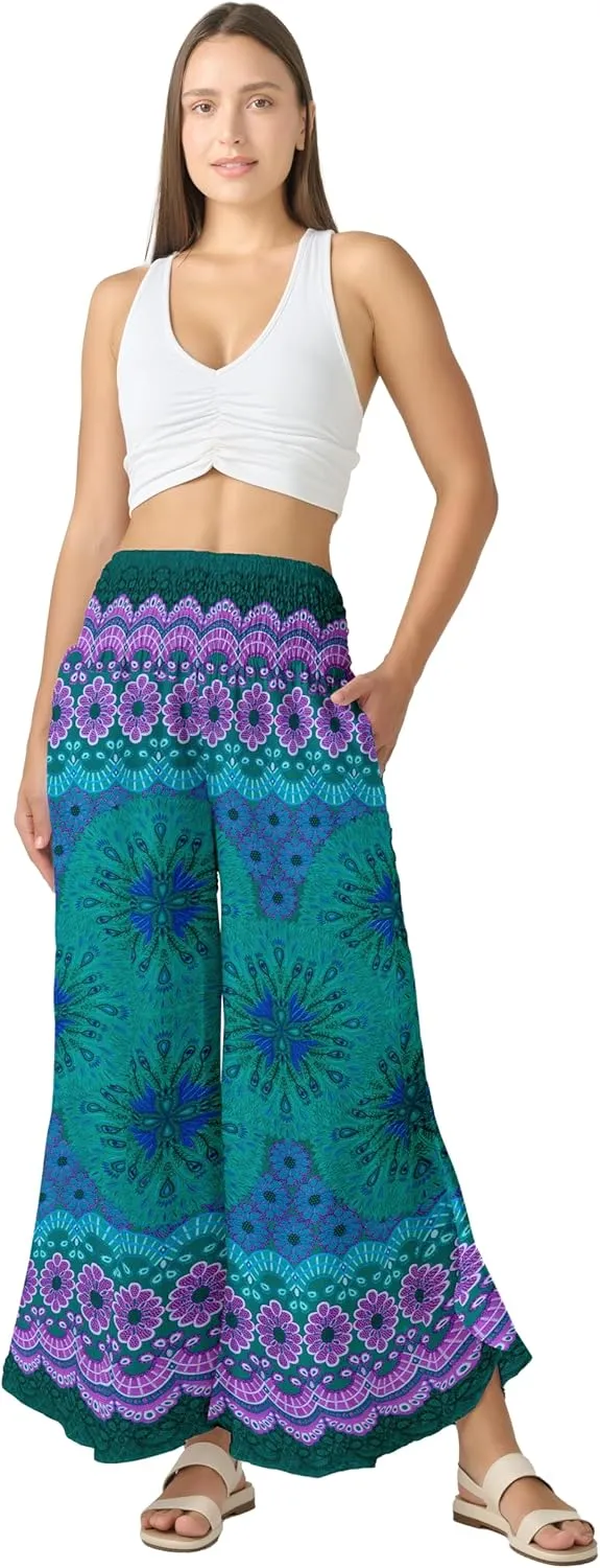 Joob Joob Flowy Women's Palazzo Pants - Wide Leg Summer Boho Harem Pants with Pockets