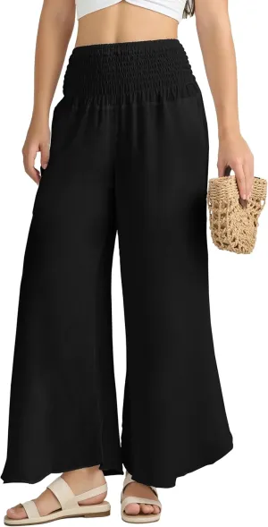 Joob Joob Flowy Women's Palazzo Pants - Wide Leg Summer Boho Harem Pants with Pockets