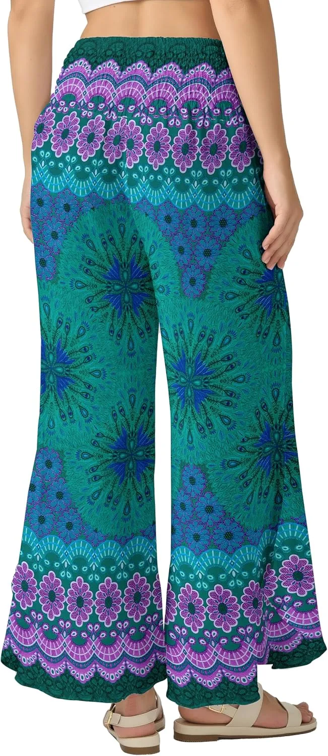 Joob Joob Flowy Women's Palazzo Pants - Wide Leg Summer Boho Harem Pants with Pockets