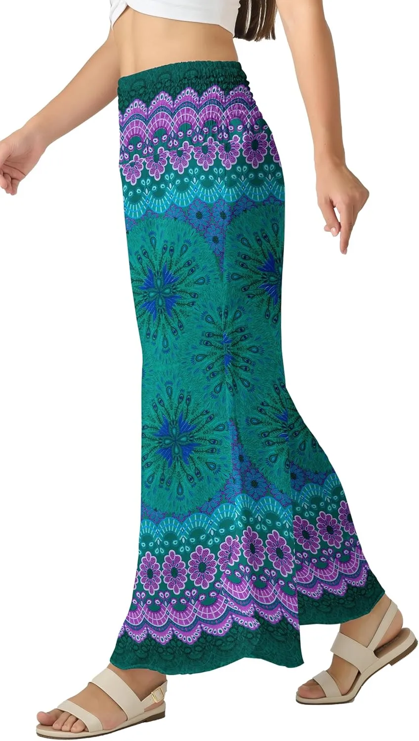Joob Joob Flowy Women's Palazzo Pants - Wide Leg Summer Boho Harem Pants with Pockets